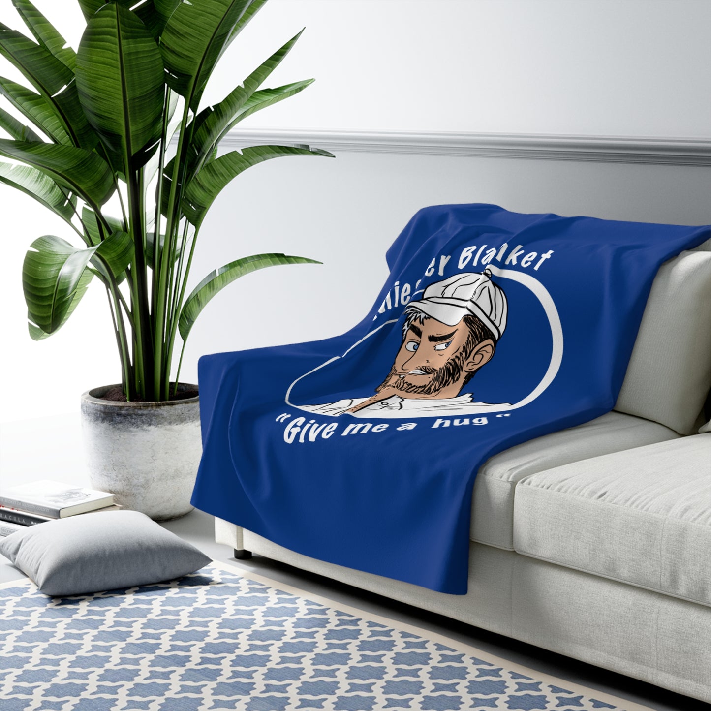 Dark Blue Fleece Throw – Miester Blanket “Give me a hug” – 150x130cm