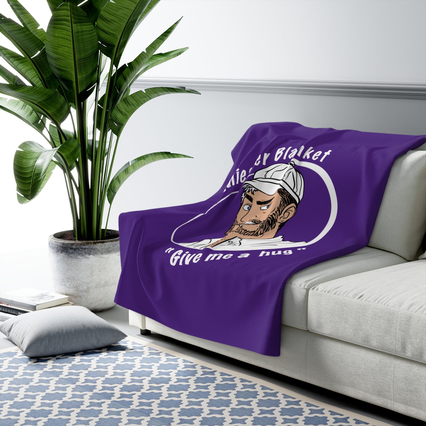 Purple Fleece Throw – Miester Blanket “Give me a hug” – 150x130cm