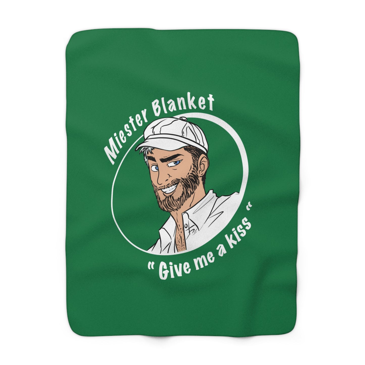 Dark Green Fleece Throw – Miester Blanket “Give me a kiss” – 150x130cm