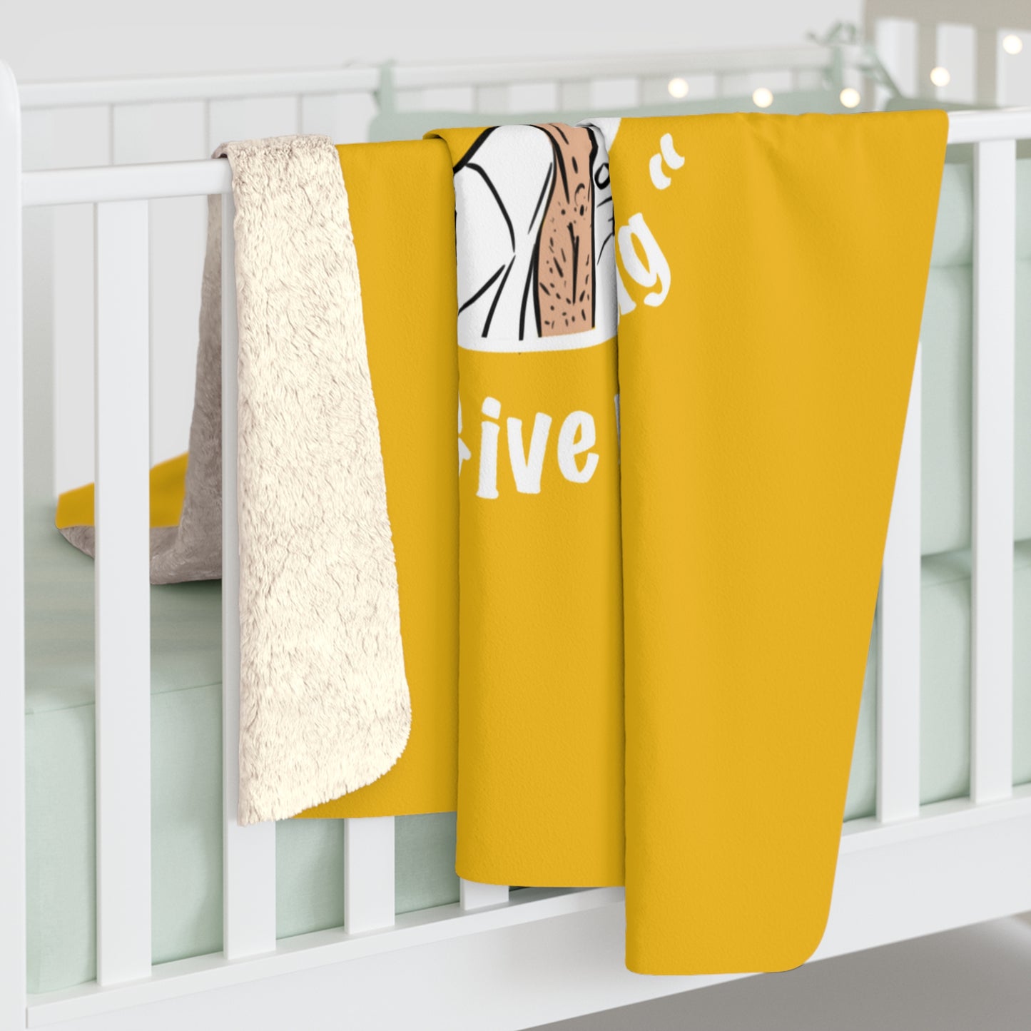 Yellow Fleece Throw – Miester Blanket “Give me a hug” – 150x130cm