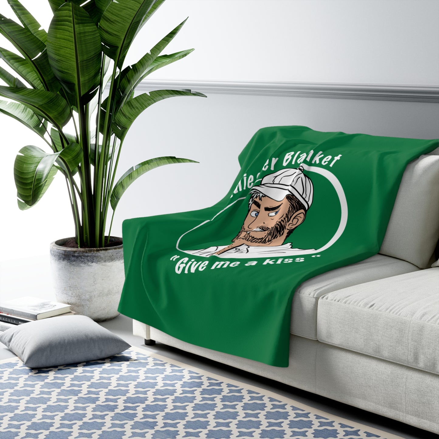 Dark Green Fleece Throw – Miester Blanket “Give me a kiss” – 150x130cm