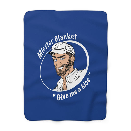 Dark Blue Fleece Throw – Miester Blanket “Give me a kiss” – 150x130cm