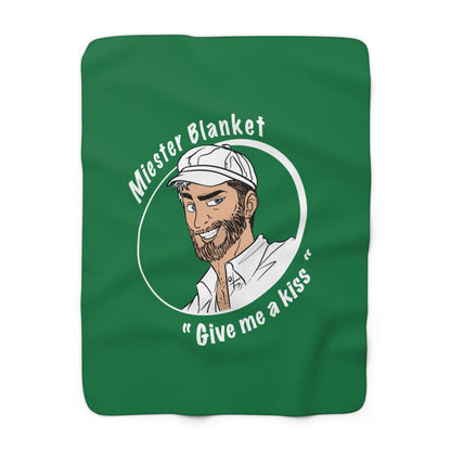 Dark Green Fleece Throw – Miester Blanket “Give me a kiss” – 150x130cm