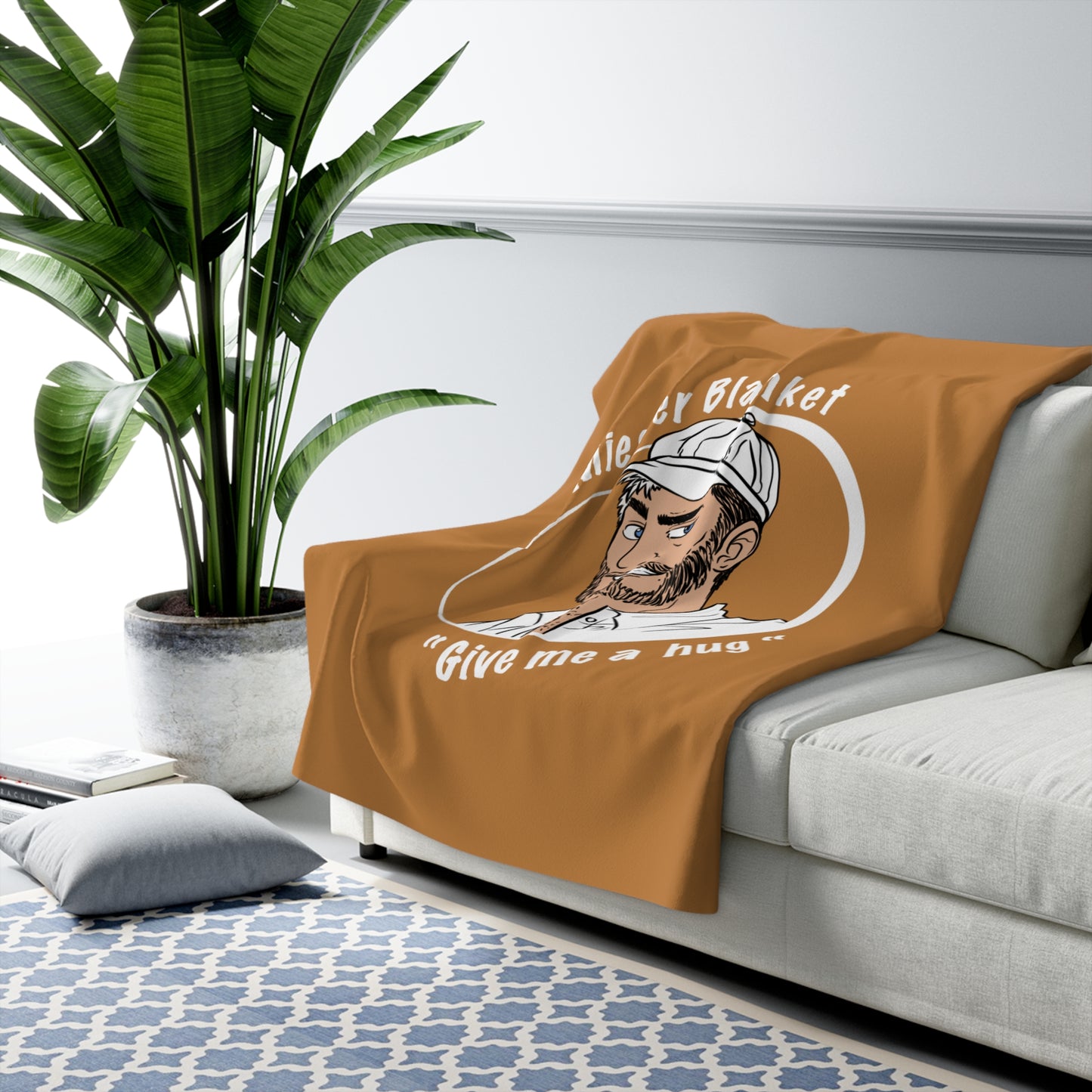 Light Brown Fleece Throw – Miester Blanket “Give me a hug” – 150x130cm